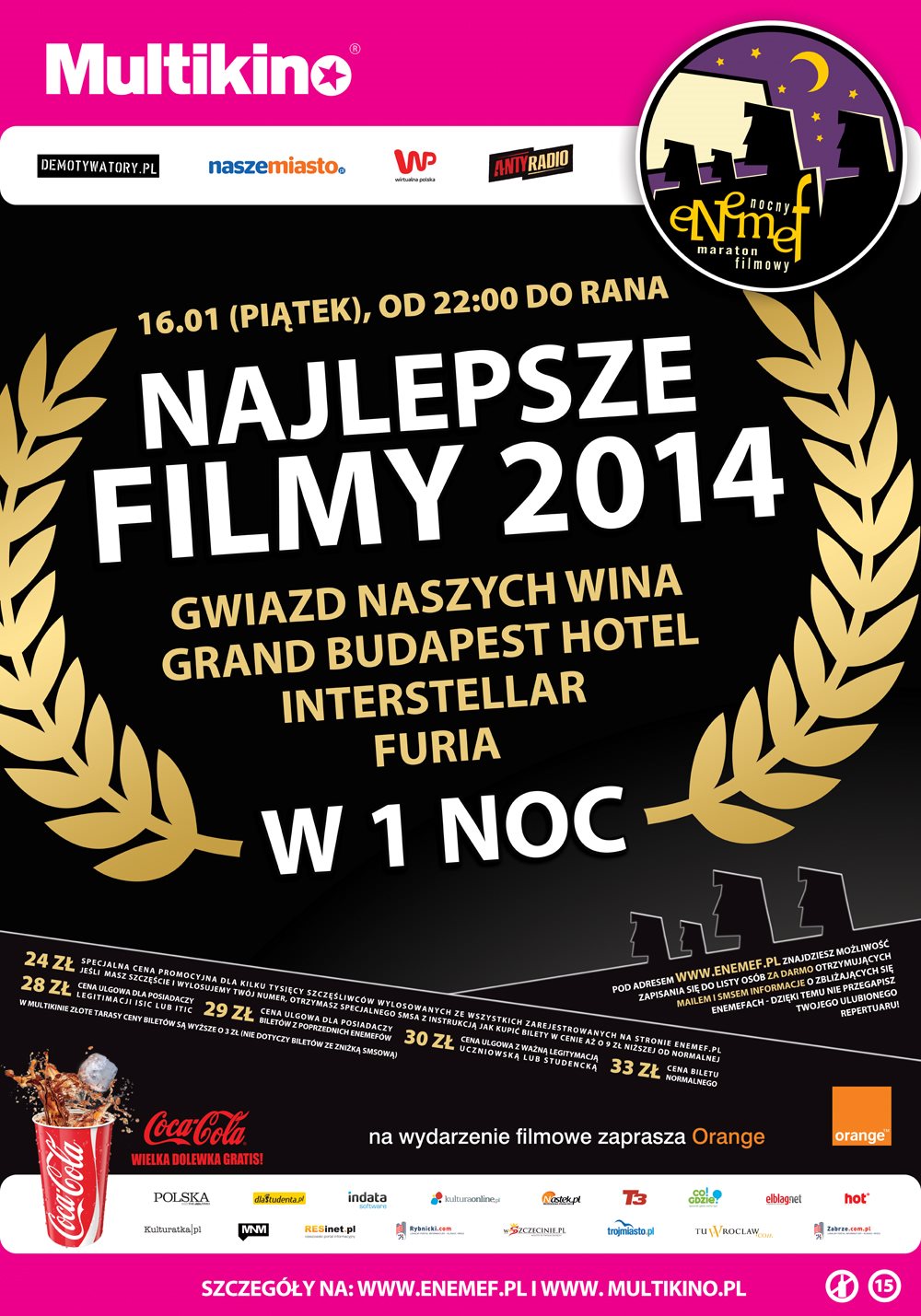 Enemef Noc Najlepszych filmów 2014 roku już 16 styczni a w Multikinie_Plakat