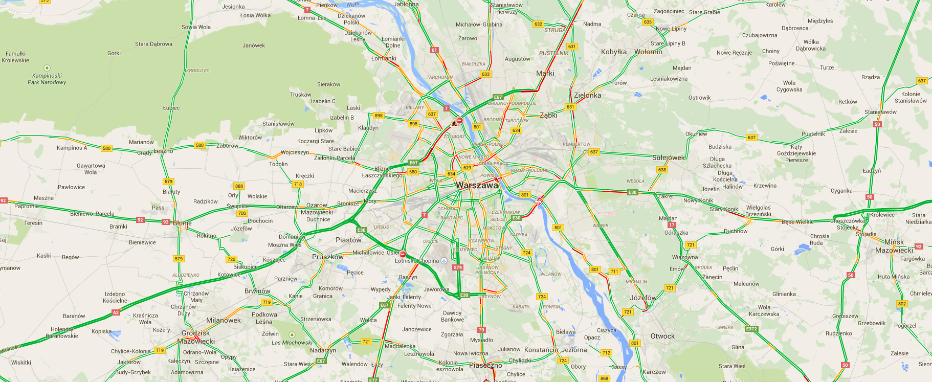 Natężenie ruchu wg. Google Maps