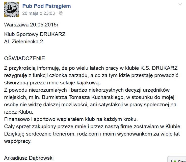 Fot. Fanpage Pub Pod Pstrągiem