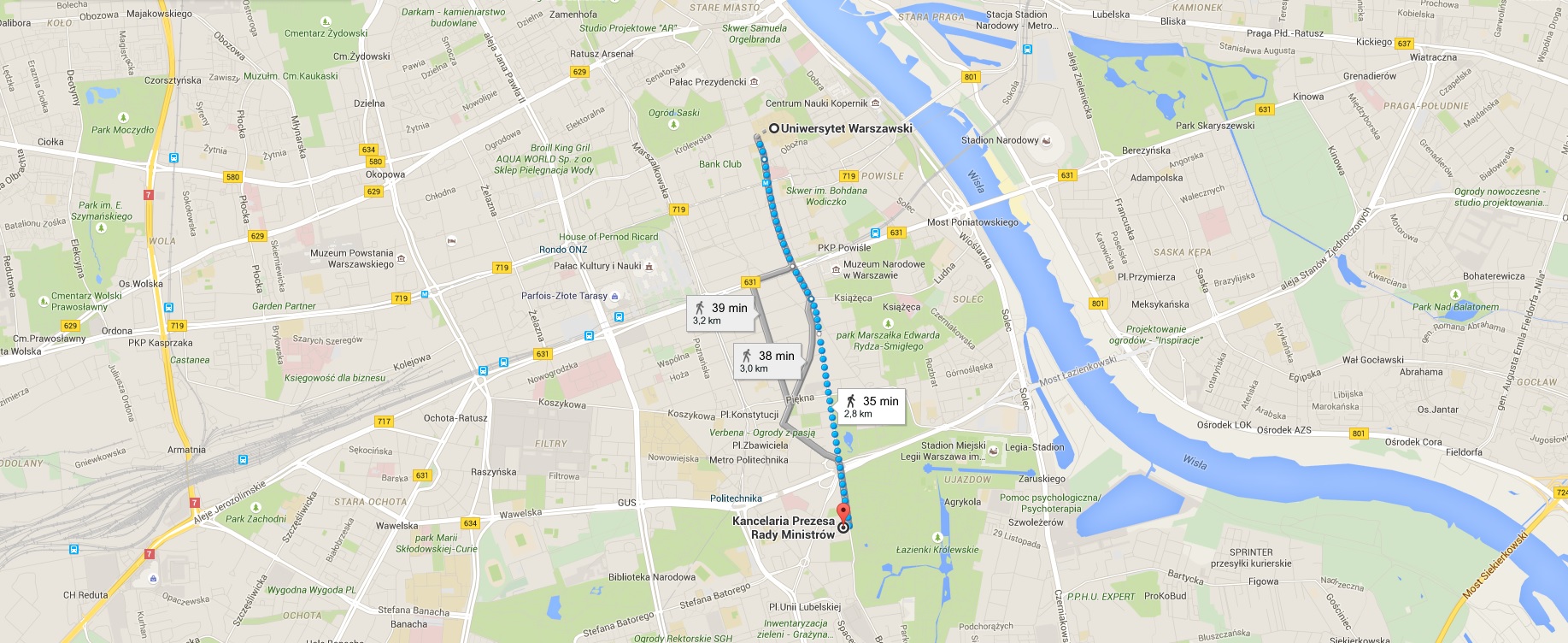 Trasa Czarnej Procesji Nauki. Fot. Google Maps