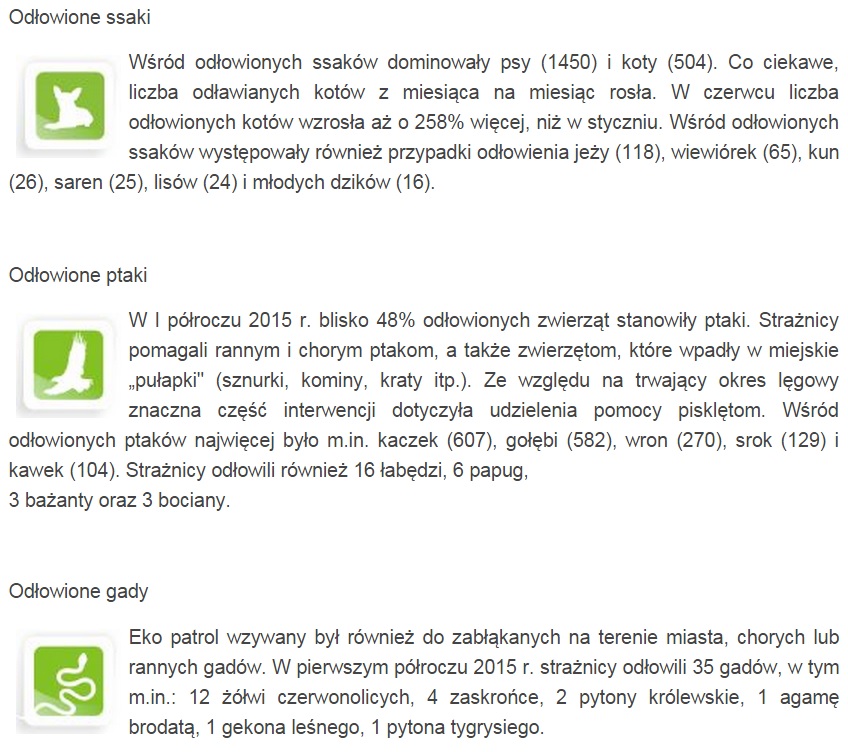 Rodzaje odłowionych zwierząt. Fot. Eko Patrol