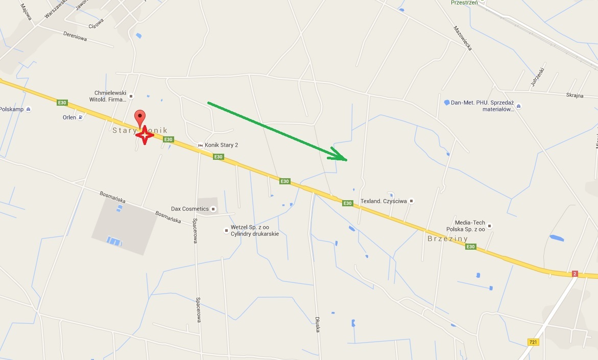 Gwiazdka - miejsce wypadku, strzałka kierunek objazdu