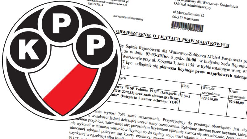 Fot. dokumenty komornicze / Logo Polonii Warszawa