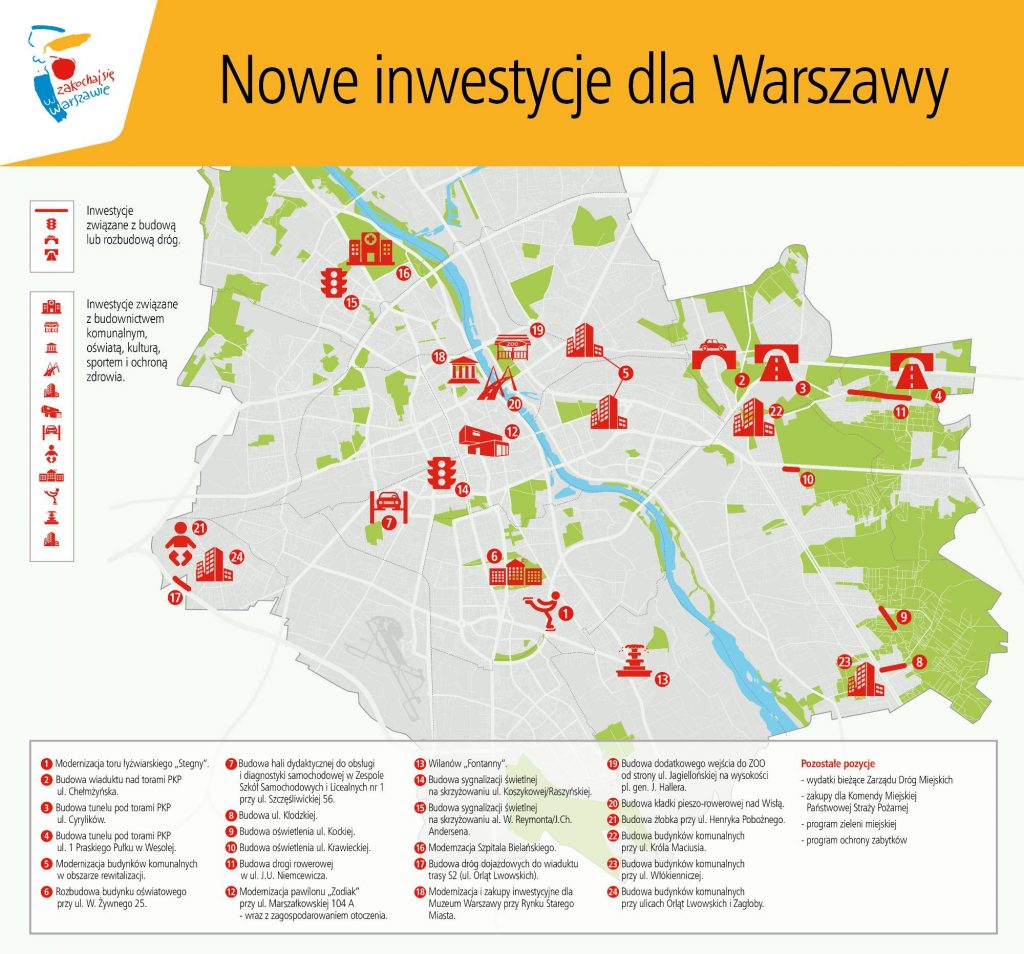 Mapa inwestycji 2016-2019. Fot. UM Warszawa