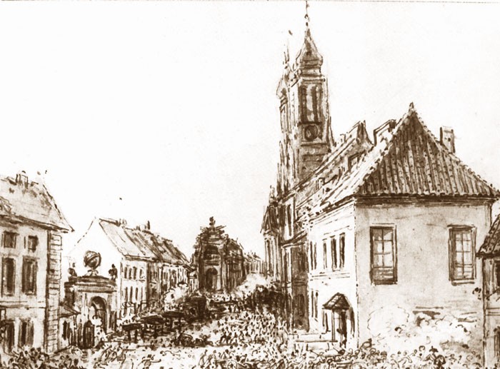 Walki na Krakowskim Przedmieściu, rysunek Jana Piotra Norblina
