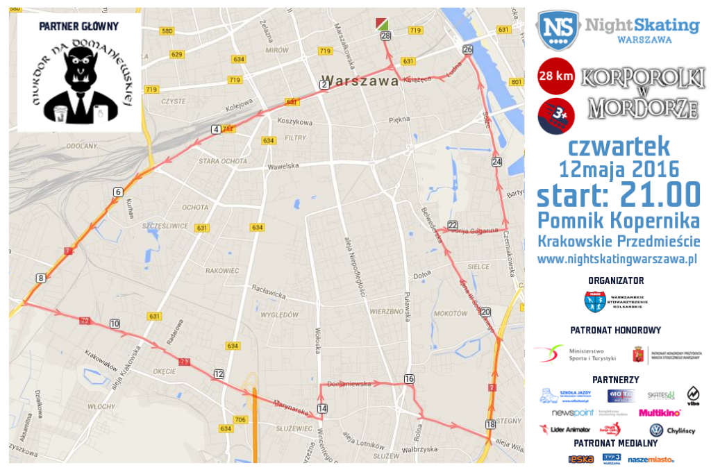 Trasa rolkarzy. Fot. NightSkating Warszawa / Facebook