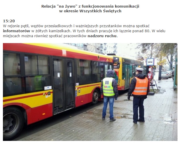 Fragment relacji na żywo ze strony ZTM