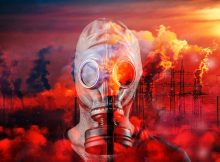 człowiek w starej masce przeciwgazowej