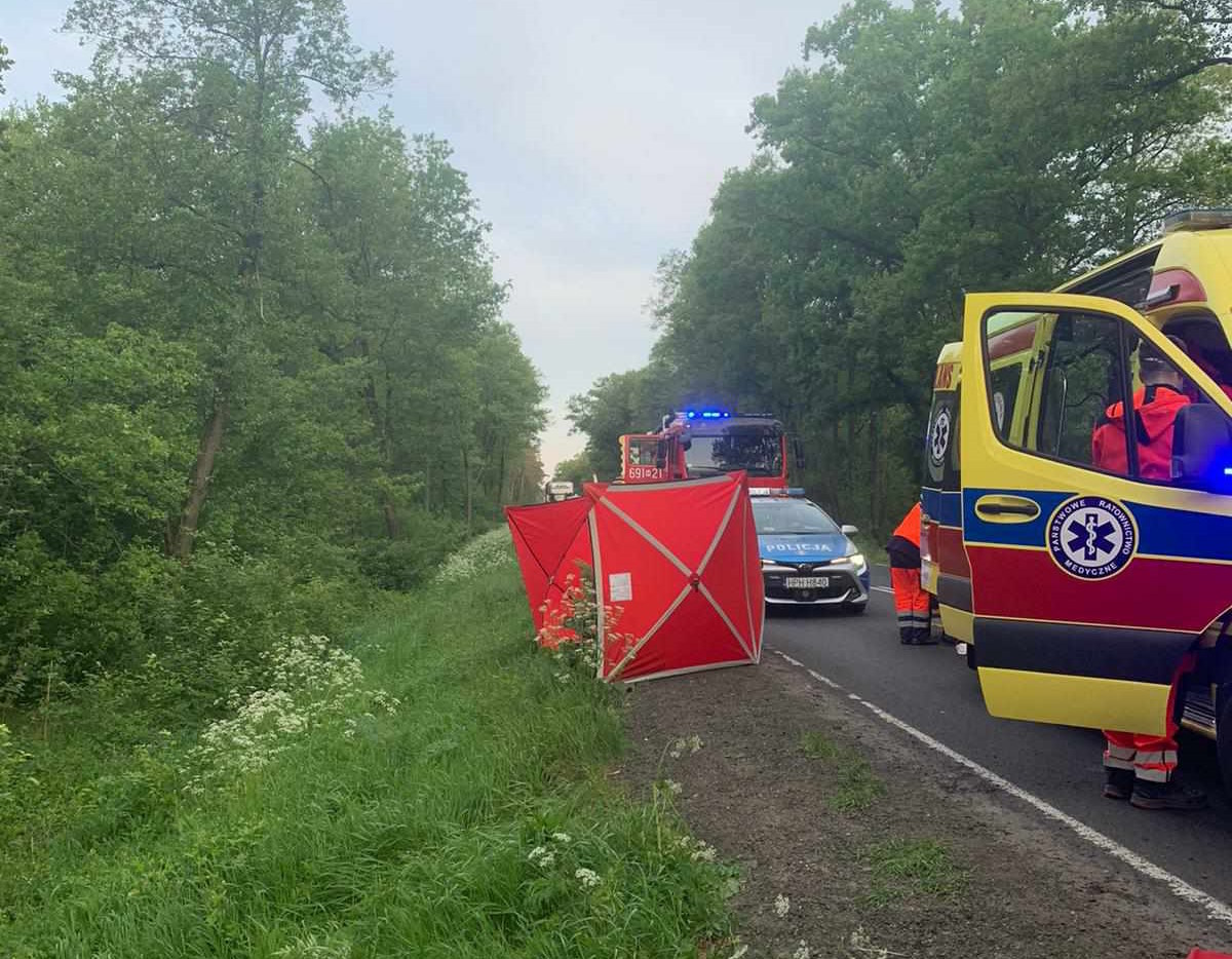 Śmiertelny wypadek na DK 62 – osobówka uderzyła w drzewo, droga zablokowana