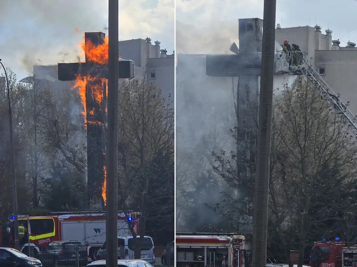 Są wstępne przyczyny pożaru papieskiego krzyża w Warszawie. Wiele osób zdziwionych diagnozą