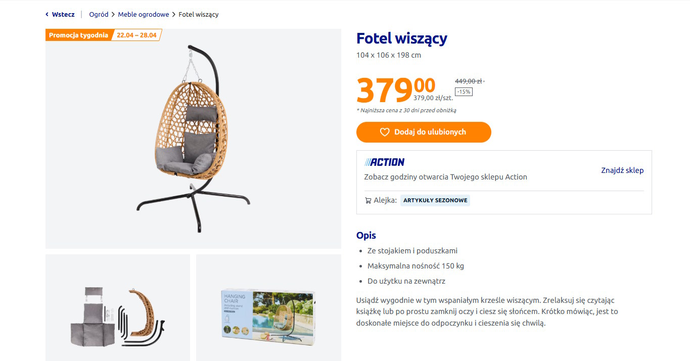 Fotel wiszący Fot. Action