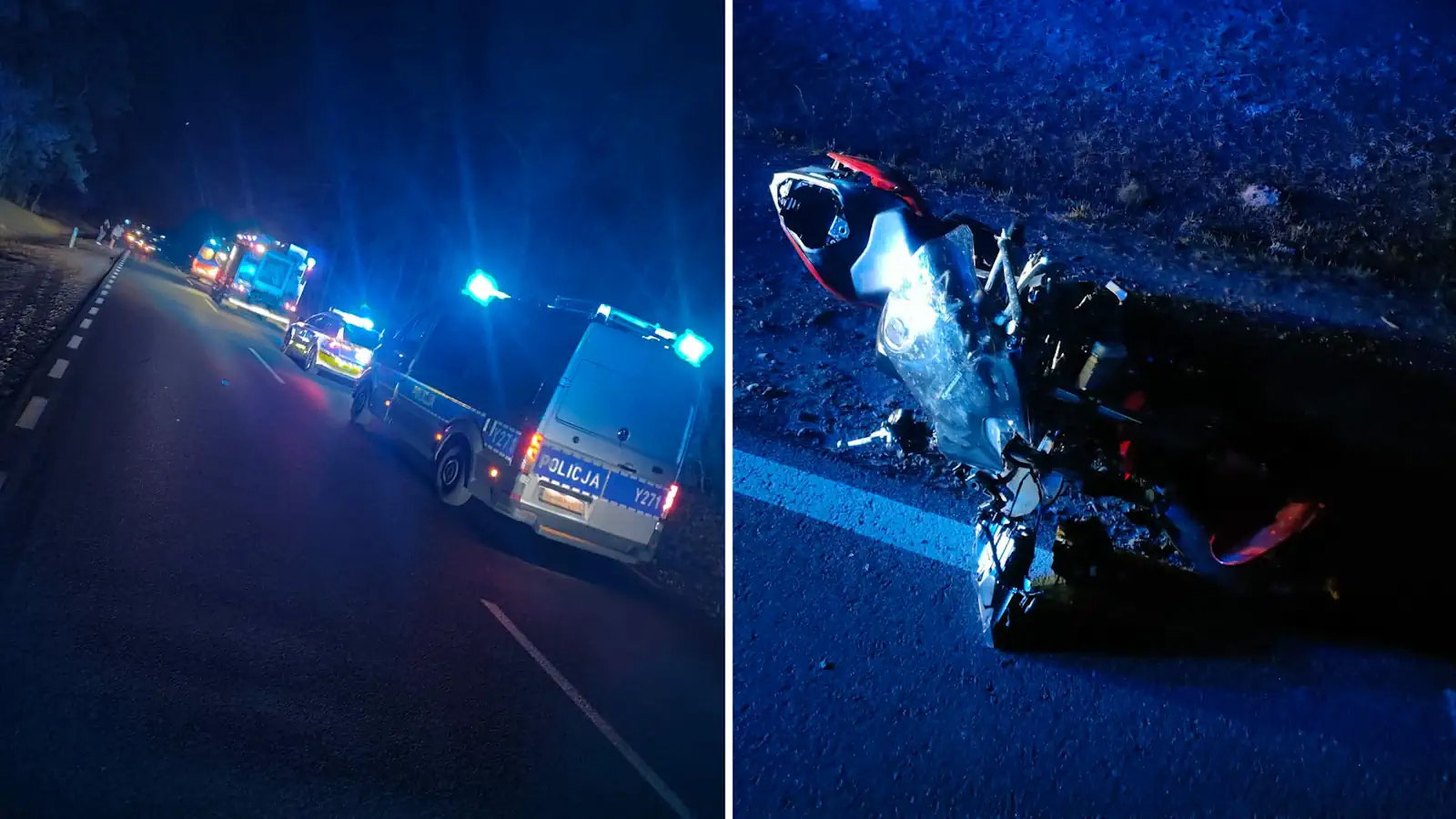 Motocyklistka uderzyła w łosia. Kobieta walczy o życie, droga zablokowana