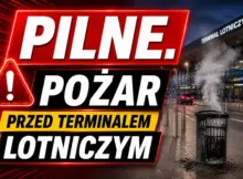 Pożar przed terminalem Lotniska w Modlinie. | Obraz poglądowy, stworzony przy pomocy AI.