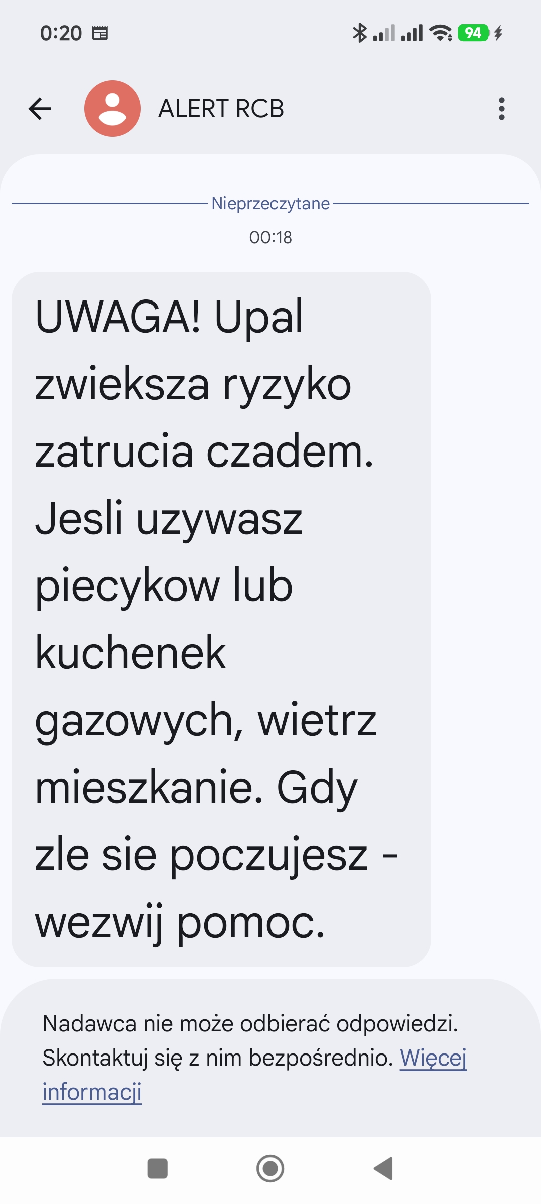 Treść alertu RCB. | Fot. Warszawa w Pigułce.