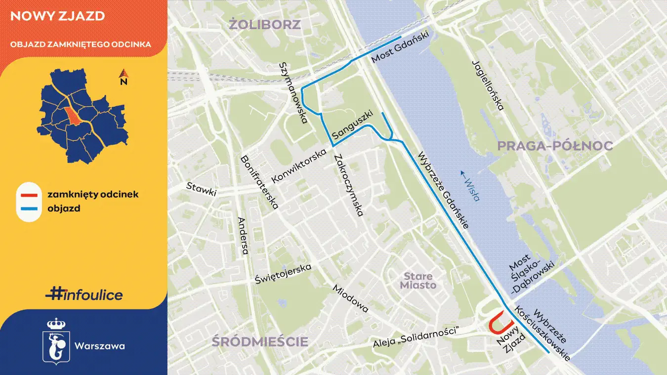 Wyremontują łącznicę przy Nowym Zjeździe. | Grafika Infoulice Warszawa.