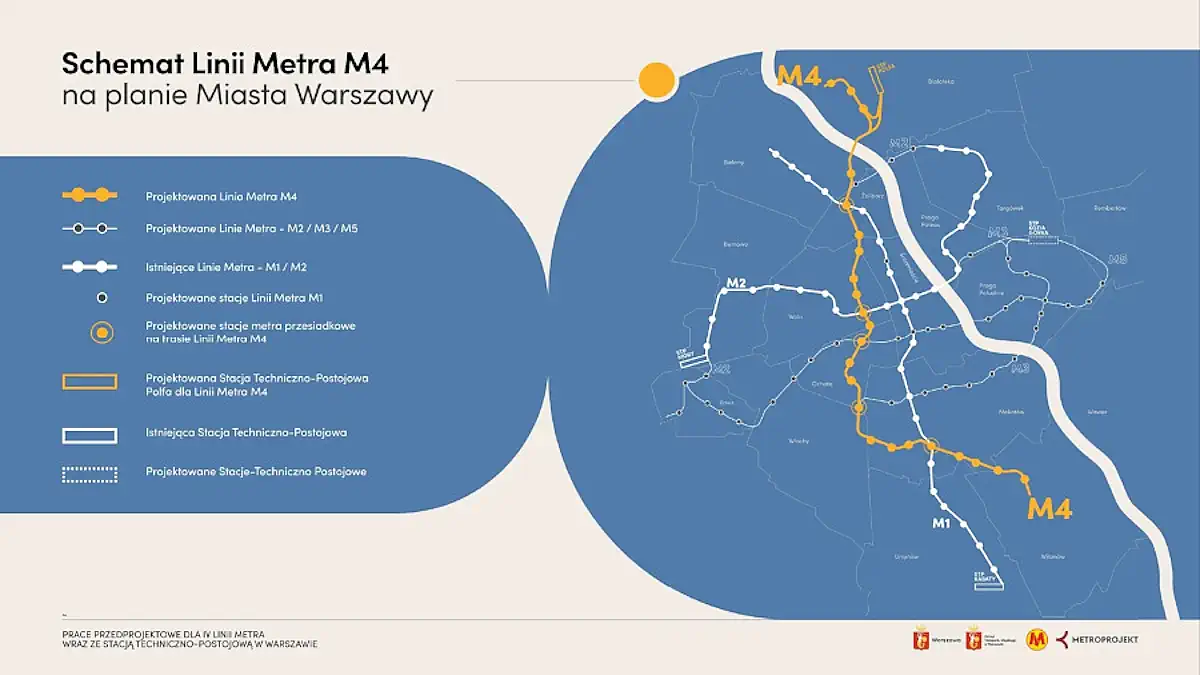 Mapa linii metra M4. Fot. UM Warszawa.