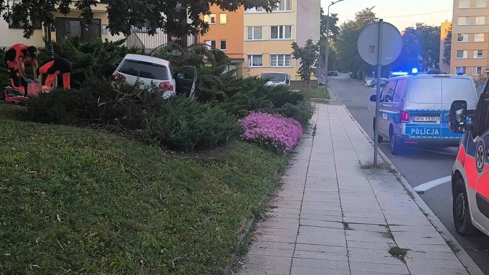 Tragiczny wypadek w środku miasta na Mazowszu. Kierowca uderzył w słupki i wjechał w skwer. Nie żyje