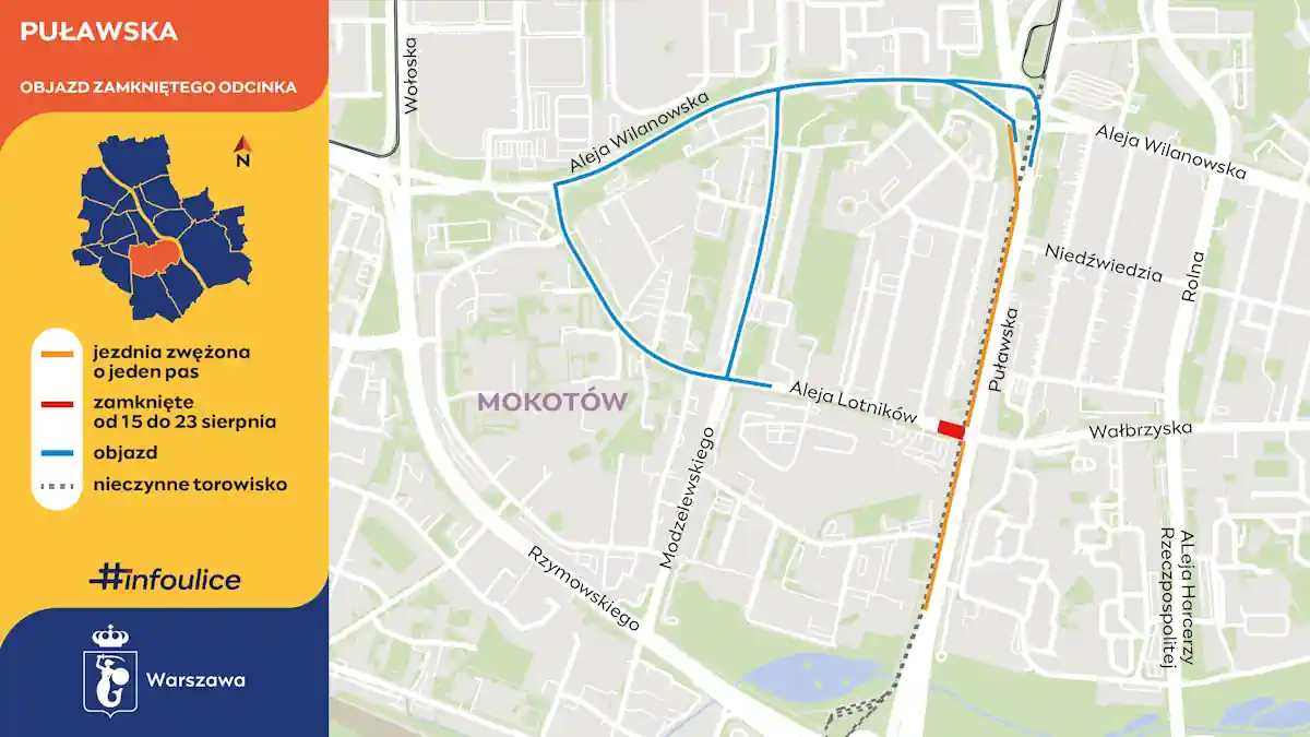 Mapa objazdu ul. Puławskiej podczas remontu.